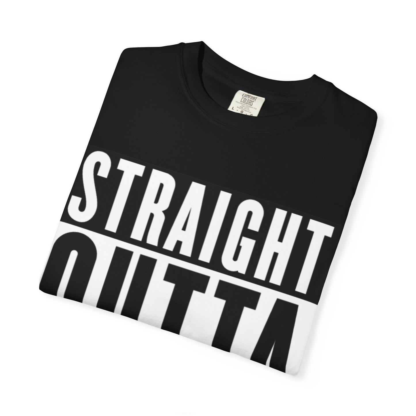 Folded black Straight Outta Self-Reflection Tee with bold white text, a durable and stylish self-care gift for mindfulness and motivation.