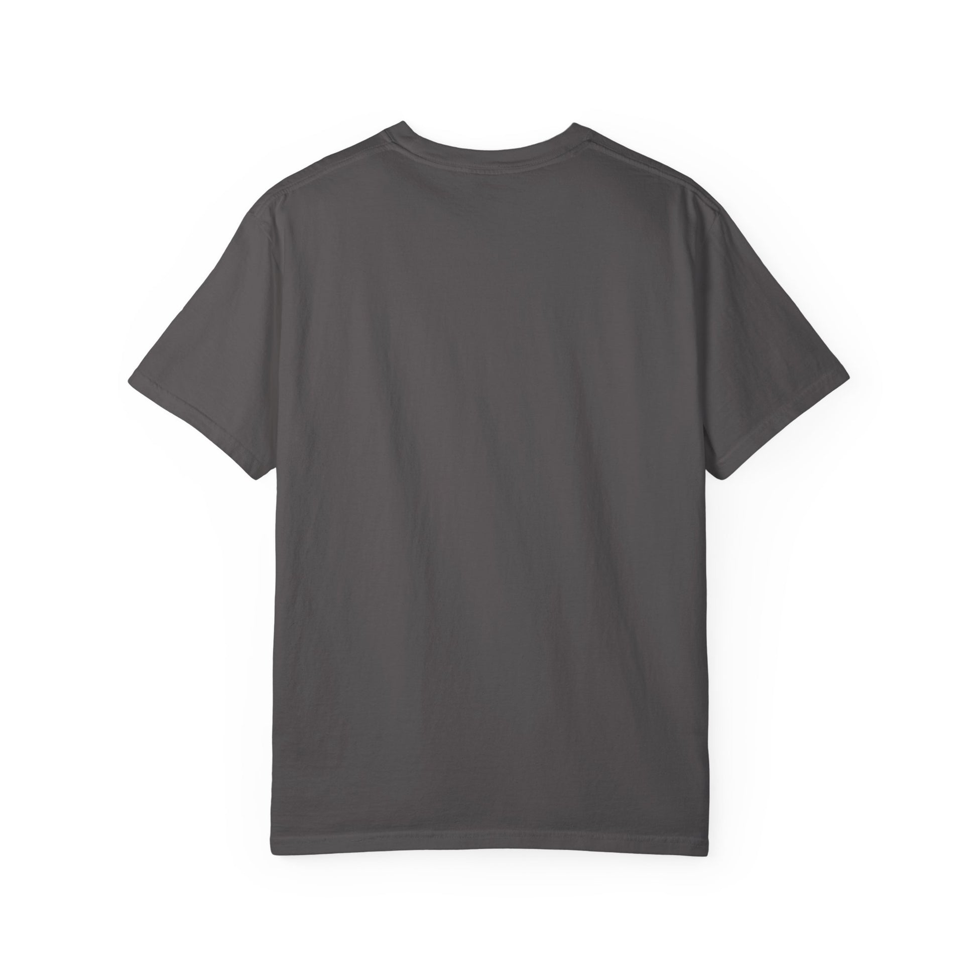 Back view of charcoal gray Straight Outta Self-Reflection Tee with clean finish, ideal for casual wear and mindfulness apparel.