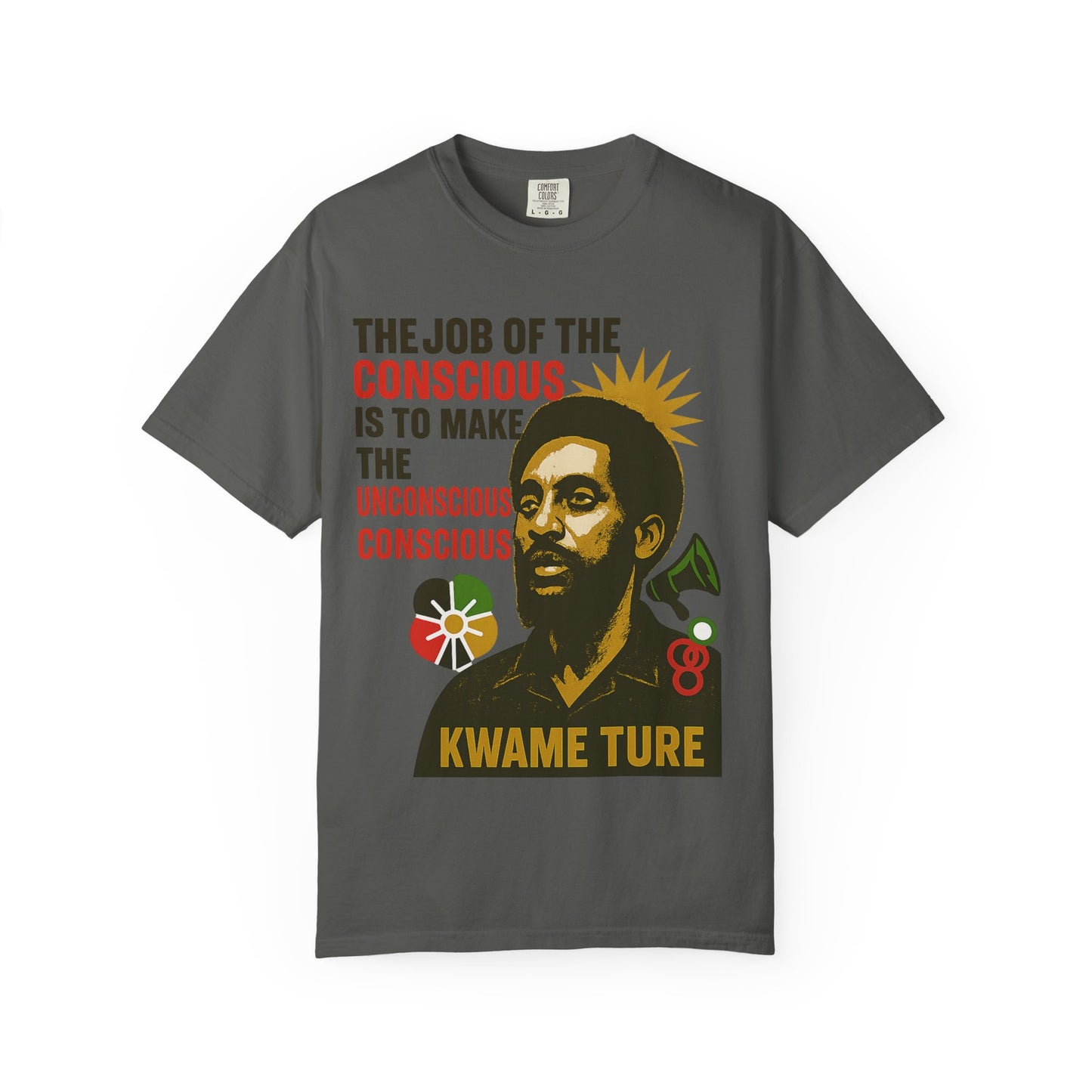 Kwame Ture Tee - Kwame Ture T-shirt in charcoal gray with powerful quote and Afrocentric artwork, ideal for cultural and casual wear.