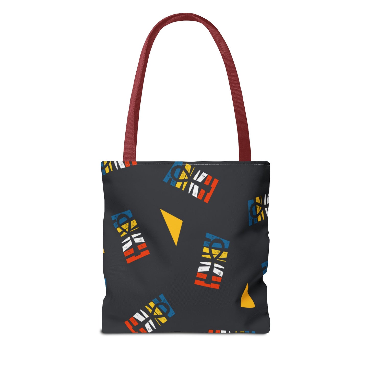 Ankh Life Tote - Trendy Everyday Bag with red handles and vibrant Ankh designs. A fashionable and versatile tote for travel or shopping.