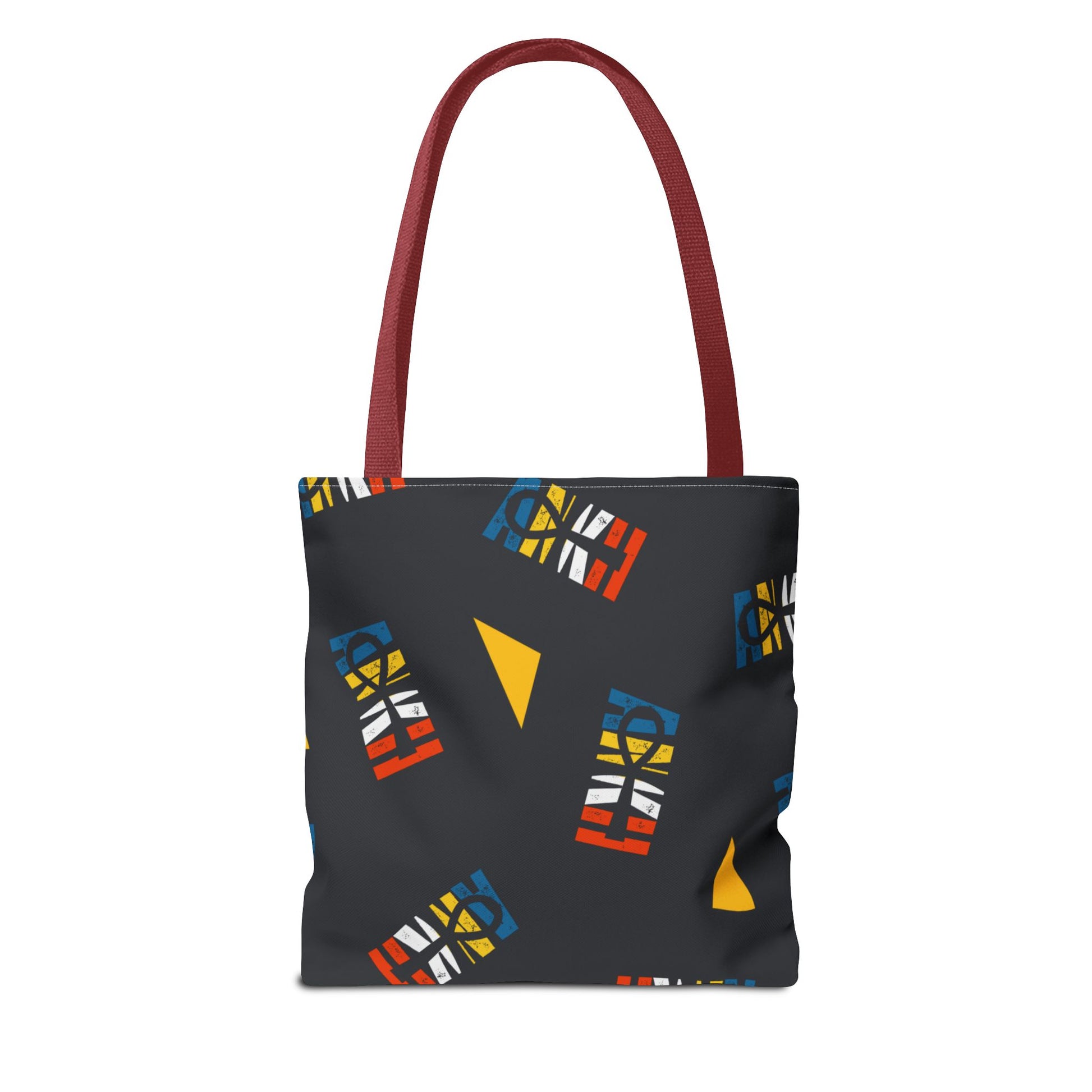 Ankh Life Tote - Trendy Everyday Bag with red handles and vibrant Ankh designs. A fashionable and versatile tote for travel or shopping.