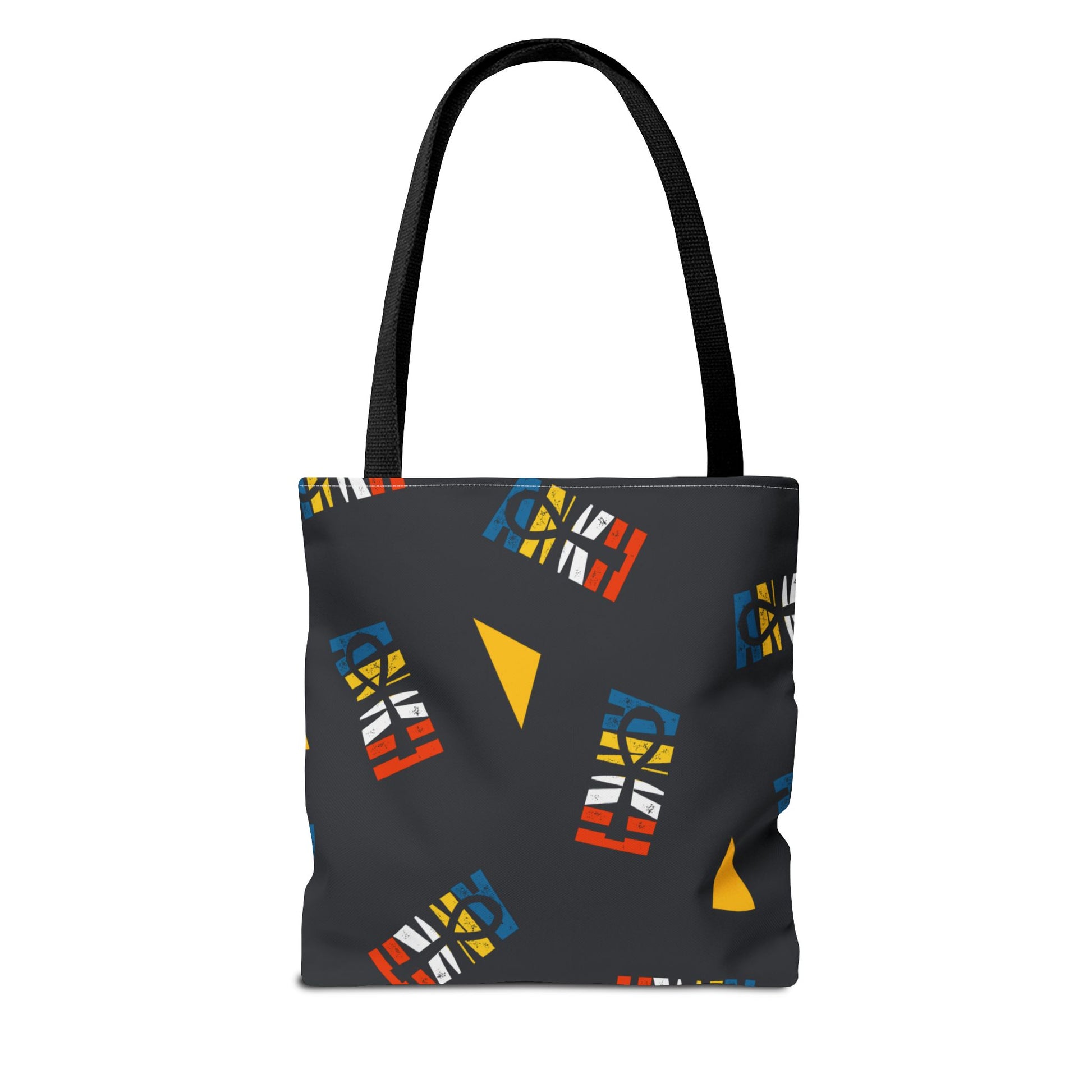 Ankh Life Tote - Durable & Stylish Tote Bag with black handles and scattered colorful Ankh symbols. Perfect for festivals or casual outings.
