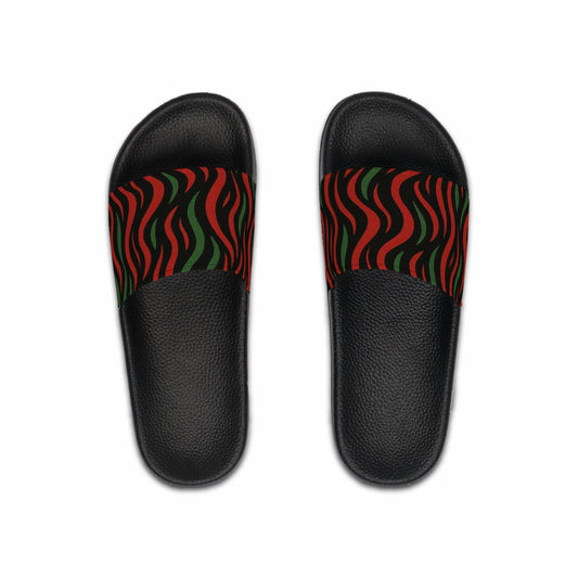 ATCQ Men's Slide - Stylish Sandals with red and green wavy pattern on black strap, lightweight and cushioned for summer comfort.