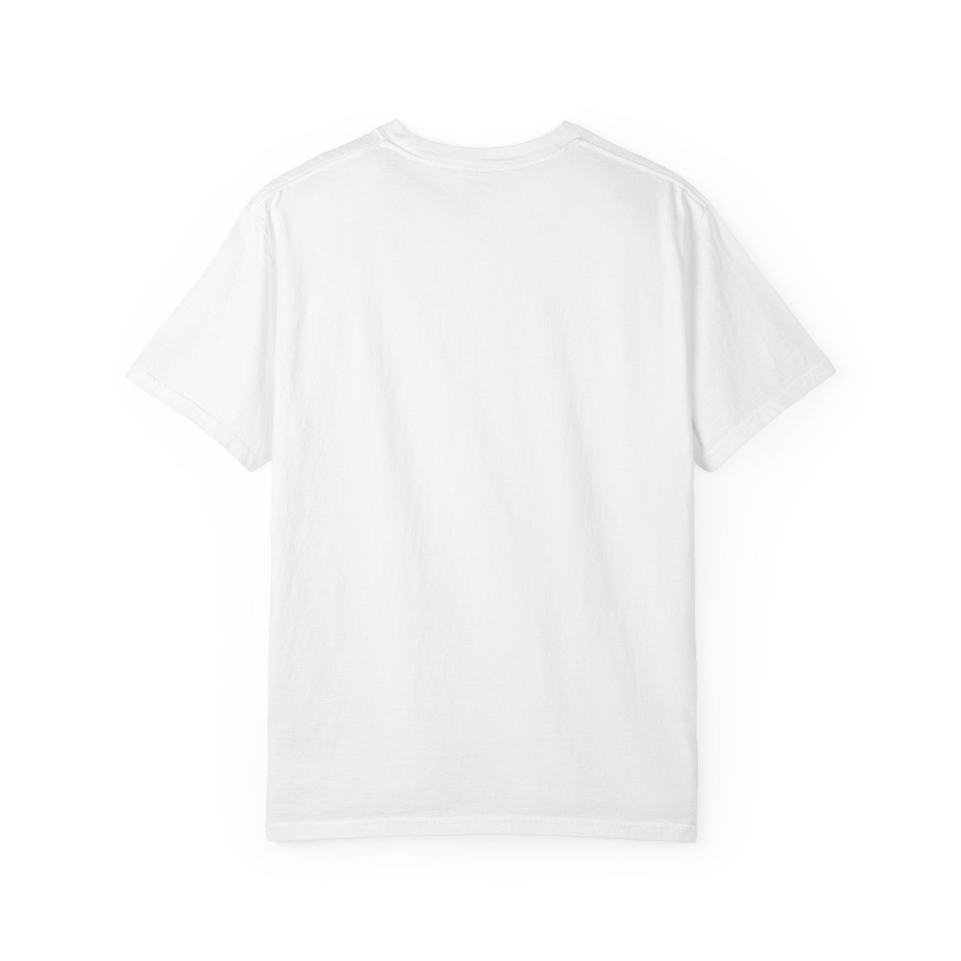 Back view of white Khemistry T-shirt, showcasing clean design and high-quality cotton fabric for everyday spiritual wear.