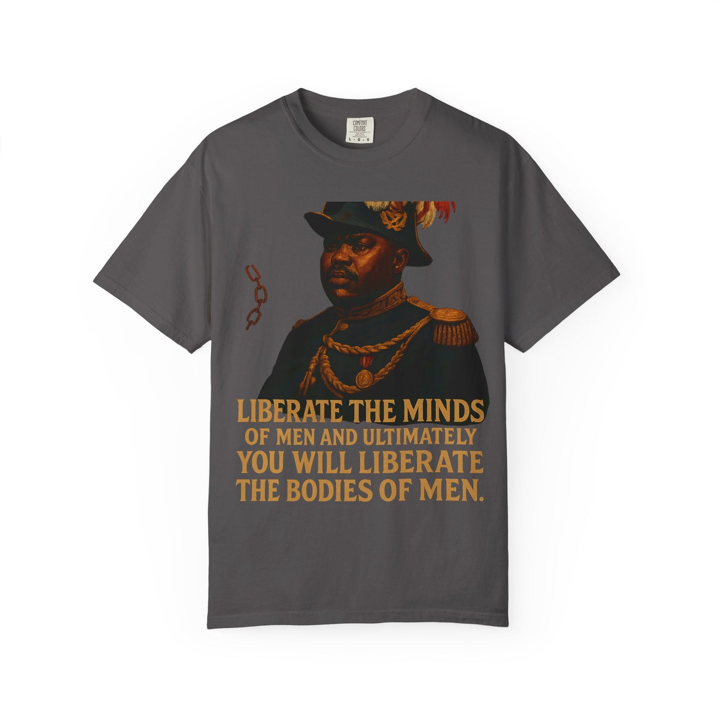Marcus Garvey Tee - Unisex Garment-Dyed T-shirt in charcoal with bold graphic and quote, made from soft 100% US cotton for casual empowerment wear.