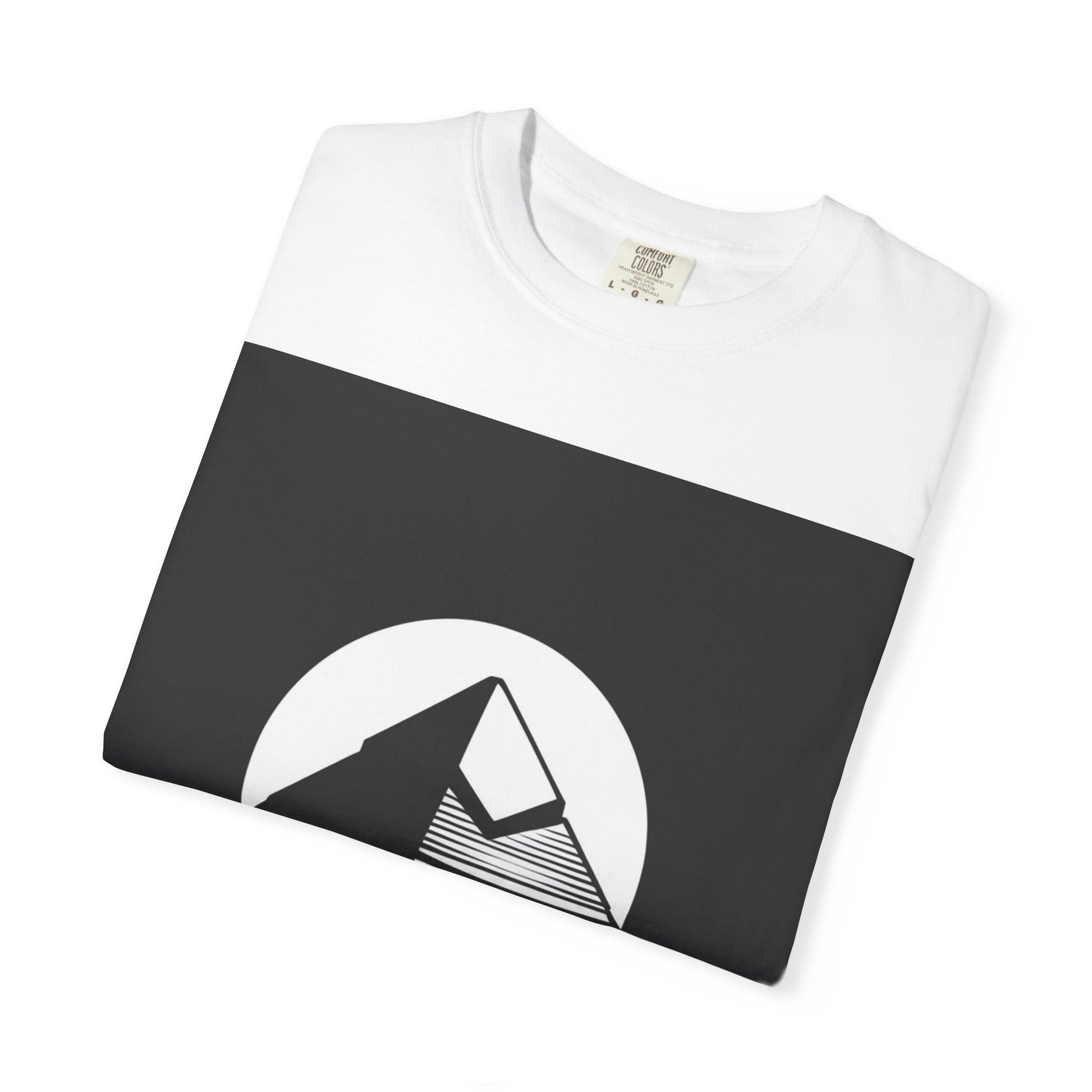 Folded white Khemistry T-shirt highlighting pyramid design and soft crew neck, ideal for spiritual seekers and premium fashion lovers.