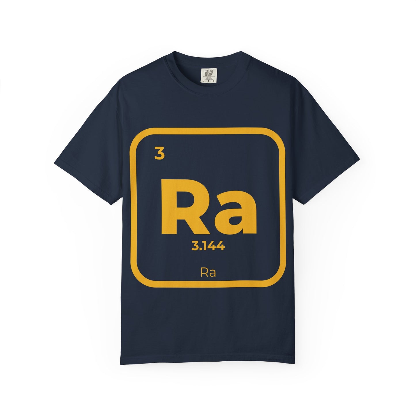 Navy blue Ra Element T-Shirt with golden Kemetic element print. Comfortable and stylish 100% cotton tee for summer and music lovers.