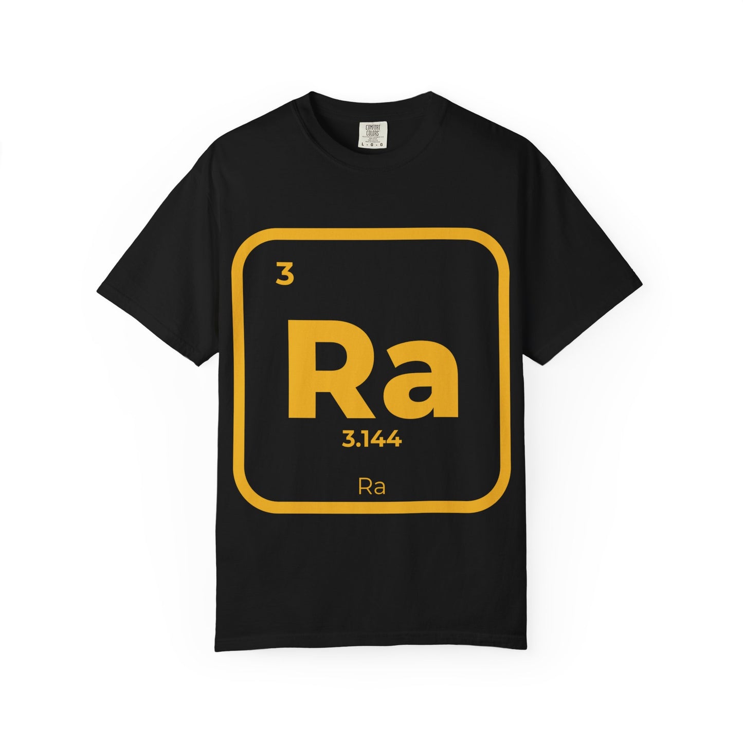 Black Ra Element T-Shirt with bold yellow Kemetic symbol. Trendy unisex cotton tee perfect for party outfits and cool gift ideas.