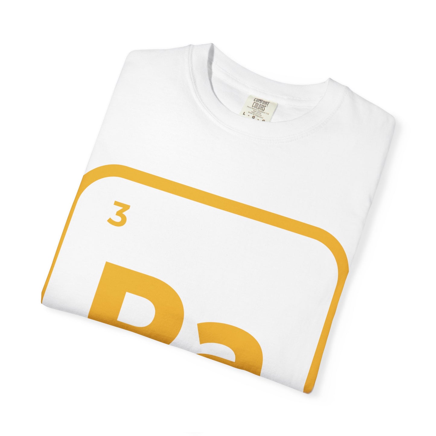 Folded white Ra Element T-Shirt with golden Kemetic design. Ethically made cotton tee ideal for music lovers and vintage style fans.