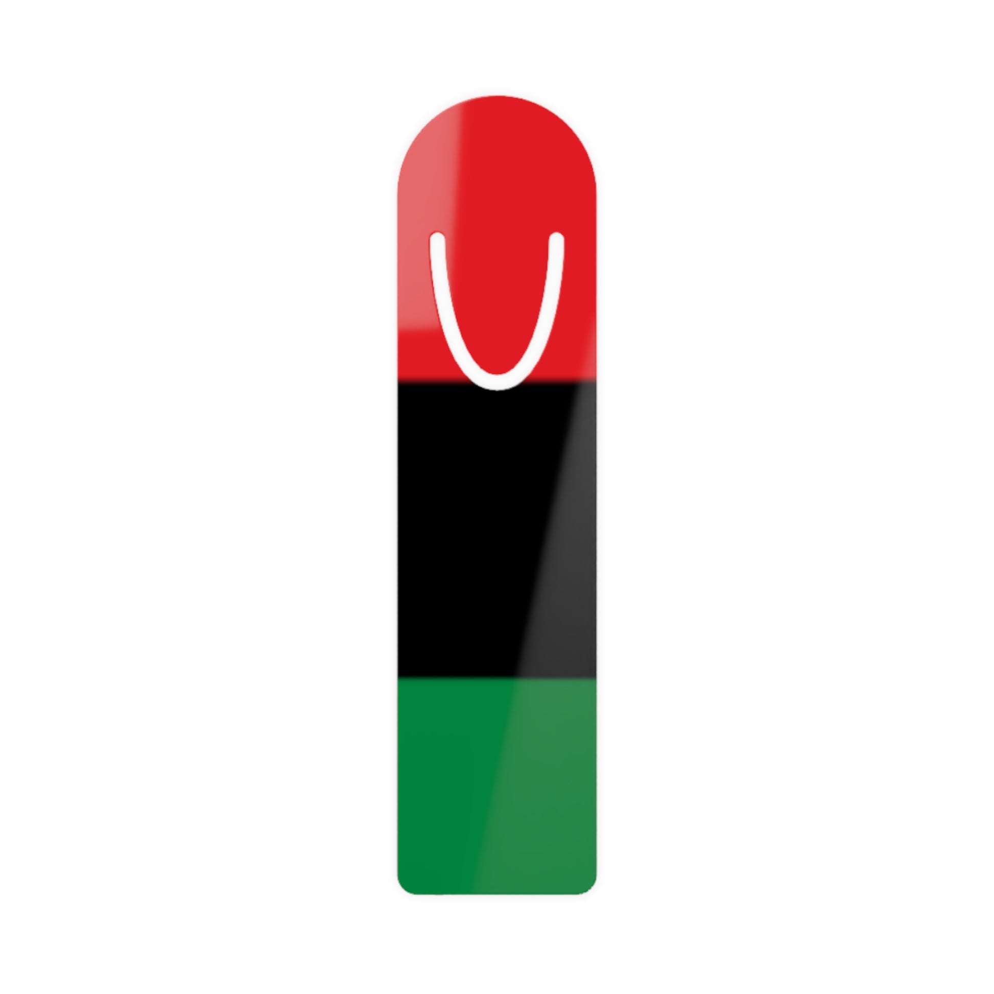 Pan-African Bookmark - Vibrant & Durable for Readers featuring red, black, and green stripes with a sleek metal clip design for secure page holding.
