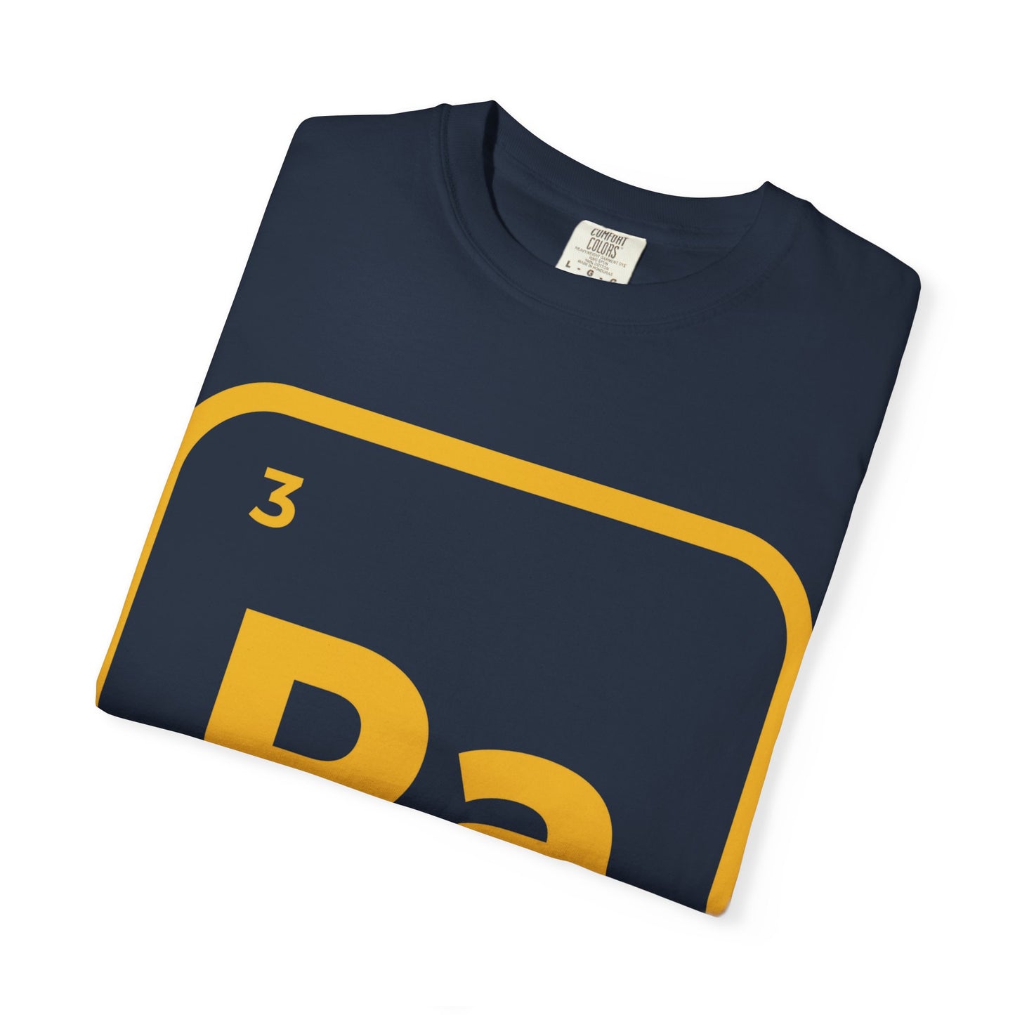 Folded navy Ra Element T-Shirt with golden Kemetic design. Stylish cotton tee for music lovers and unique DJ gifts.