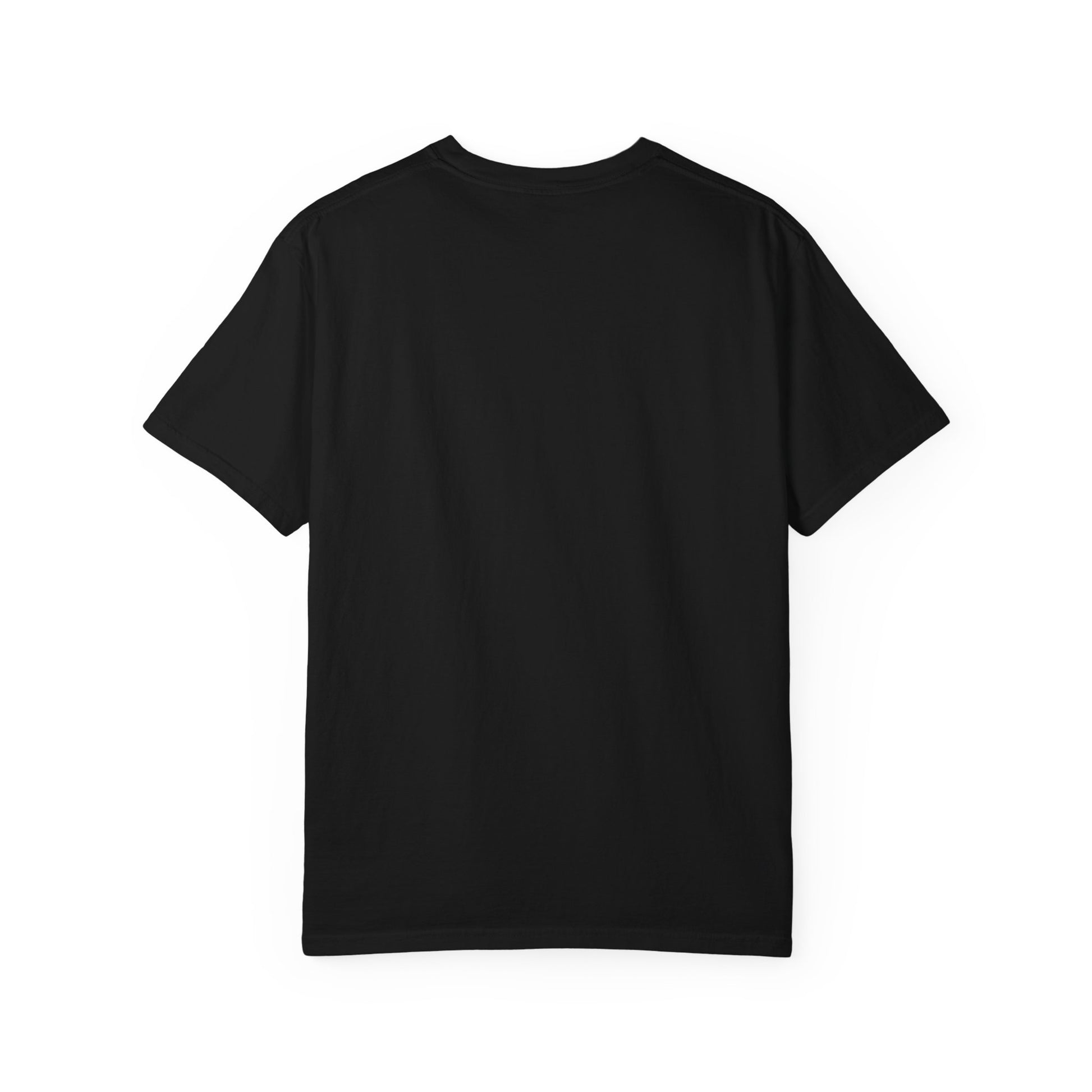 Back view of black Khemistry T-shirt, showcasing smooth cotton fabric and minimalist cut for modern conscious fashion.