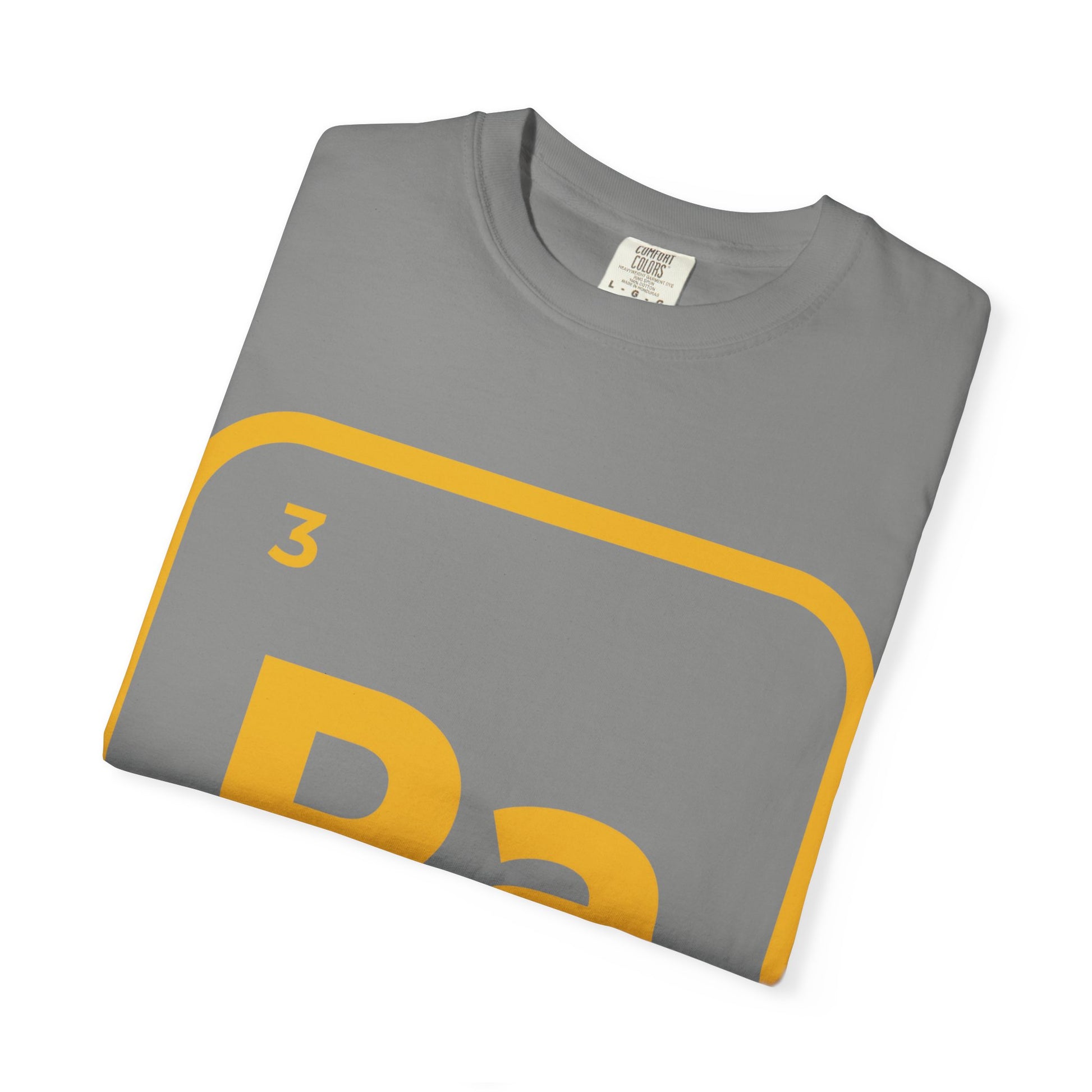 Folded gray Ra Element T-Shirt with golden Kemetic element print. Comfortable cotton tee for trendy summer and music outfits.