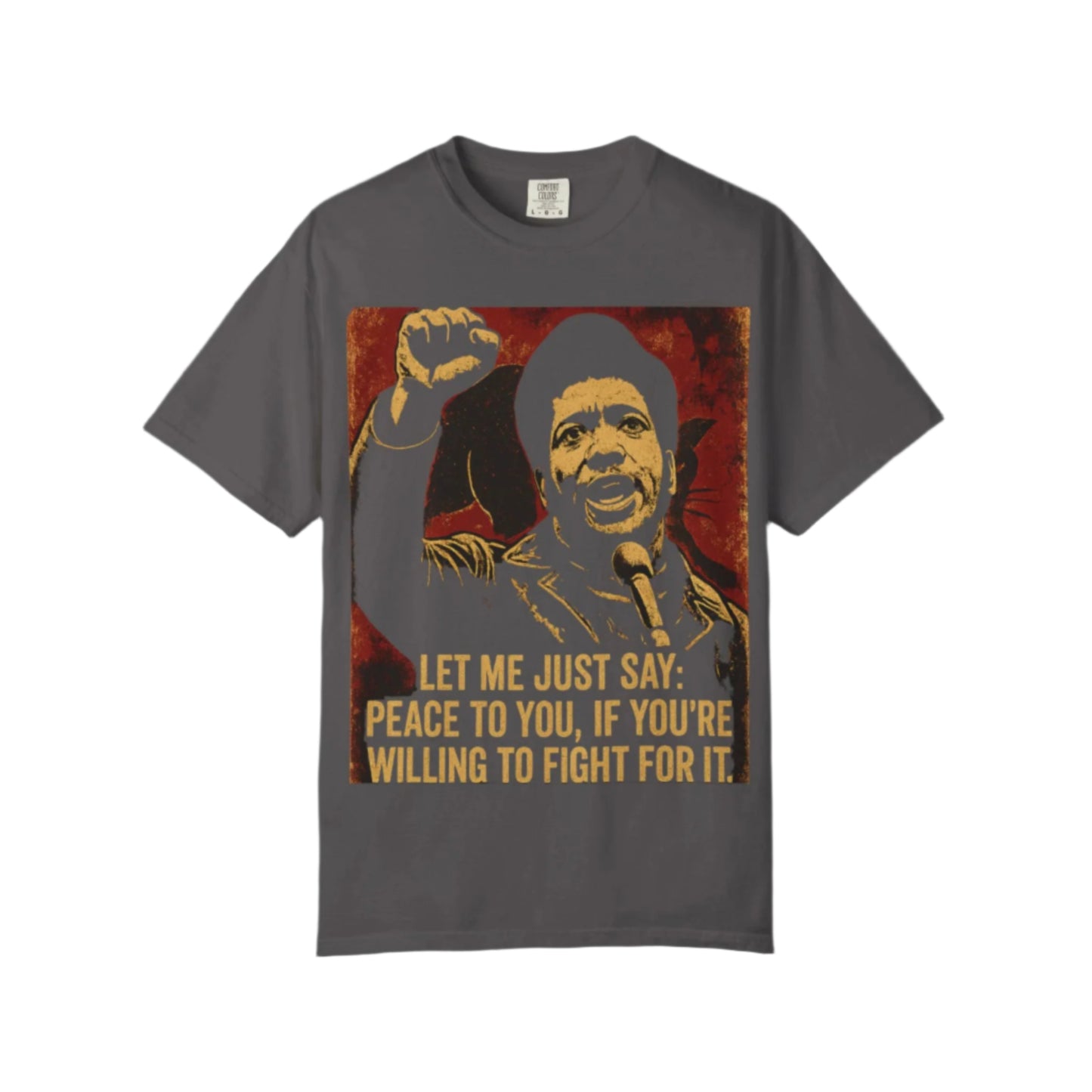 Fred Hampton Tee - Versatile Unisex T-shirt in charcoal gray featuring bold graphic and quote, ideal for expressive fashion and social justice wear.