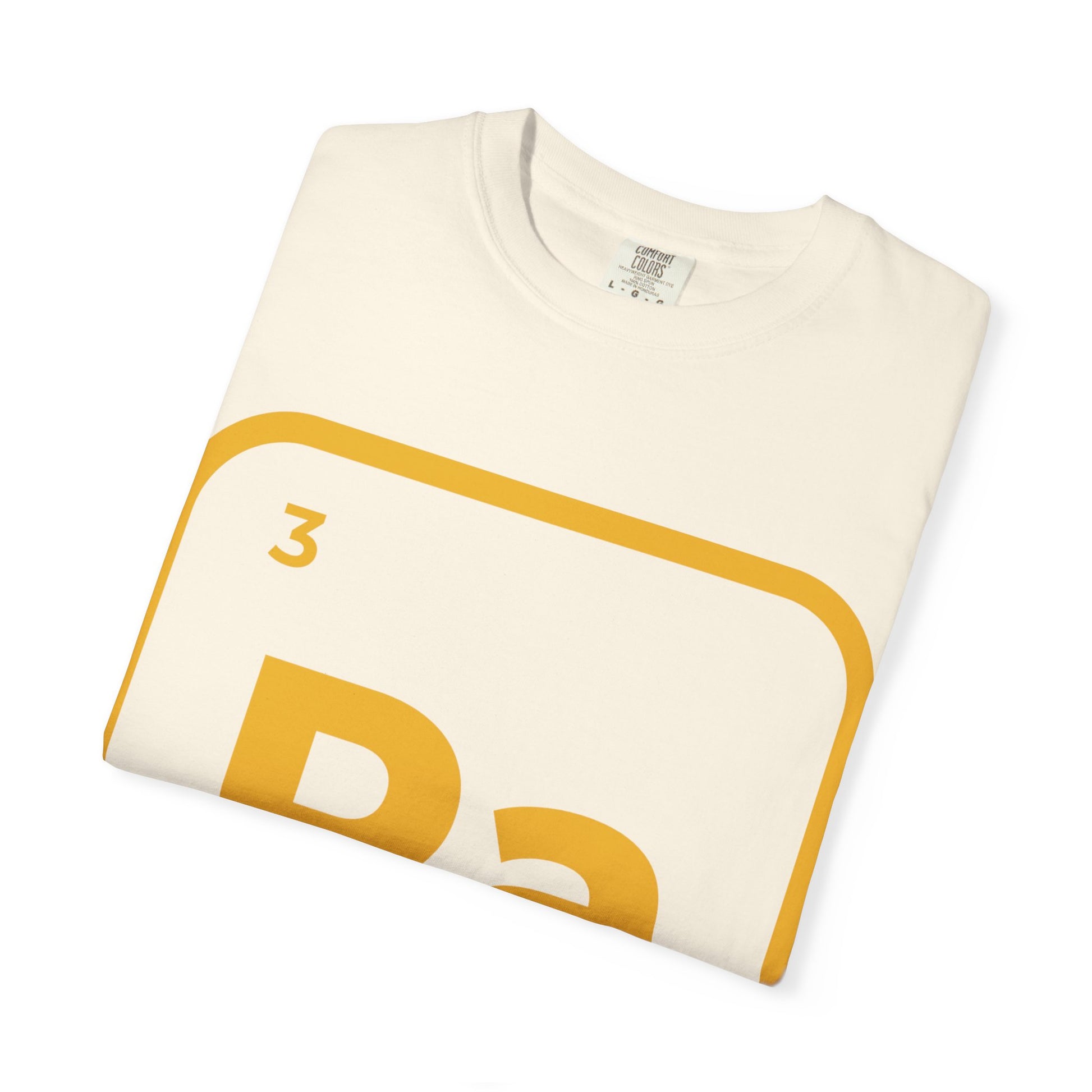 Folded cream Ra Element T-Shirt with yellow Kemetic element print. Comfortable cotton tee for music lovers and unique DJ gifts.