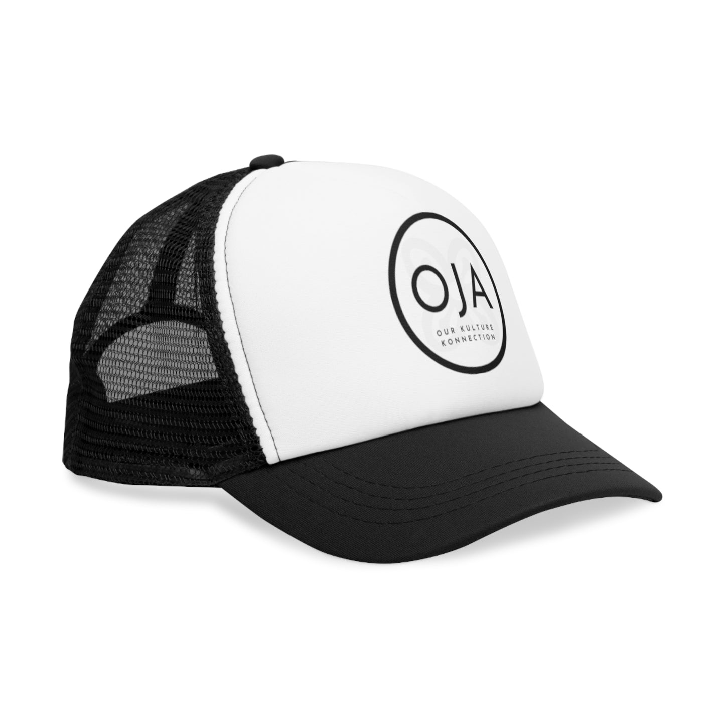 Side view of Oja Mesh Snapback Cap - Fashion Fit featuring breathable mesh back and bold front logo. Perfect for casual and outdoor fashion.